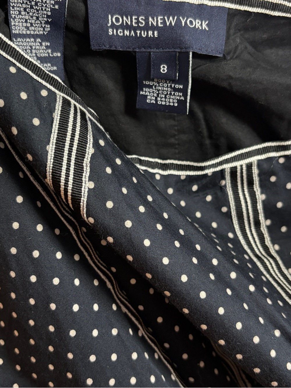 Jones New York Polka Dot High Waist Modest Midi Skirt in Navy and White - Picture 5 of 5